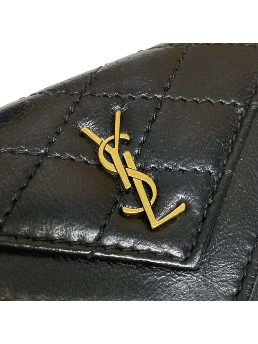 Saint Laurent Paris Coin Case Black Quilted Card with Leather - Picture 11 of 11
